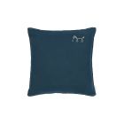 Coussin carré Lin français Deep Blue broderie oiseau