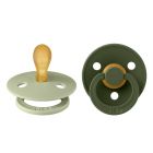 Pack de 2 sucettes Colour Caoutchouc symétrique 0-6 mois Sage et Hunter Green