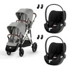 Poussette jumeaux Gazelle S Stone Grey + 2 Sièges auto Cloud T i-Size