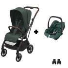 Poussette duo Leona² + siège auto Cabriofix i-Size Twillic Green