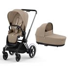 Poussette e-Priam 2 Cozy Beige châssis Matt Black + Nacelle Luxe