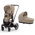 Poussette e-Priam 2 Cozy Beige châssis Rose Gold + Nacelle Luxe