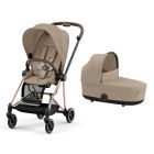 Poussette duo Mios 3 Cozy Beige châssis Rose Gold + Nacelle Luxe