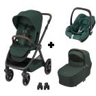 Poussette trio Oxford + siège auto Cabriofix i-Size + nacelle Sense Twillic Green