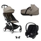 Poussette Trio YOYO 3 pack 6+ + siège auto Aton B2 Black + Nacelle - Chassis blanc - Noir