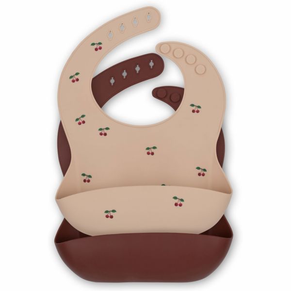 Lot de 2 bavoirs en silicone Cherry et Mocca