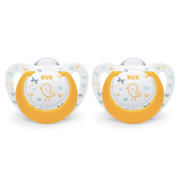 Lot de 2 Sucettes Nuk expert Starline Silicone 6-18m Poussin