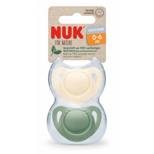 Lot de 2 Sucettes NUK For Nature Silicone 0-6m Vert