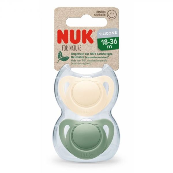 Lot de 2 Sucettes NUK For Nature Silicone 18-36m Vert