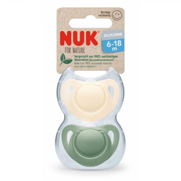 Lot de 2 Sucettes NUK For Nature Silicone 6-18m Vert