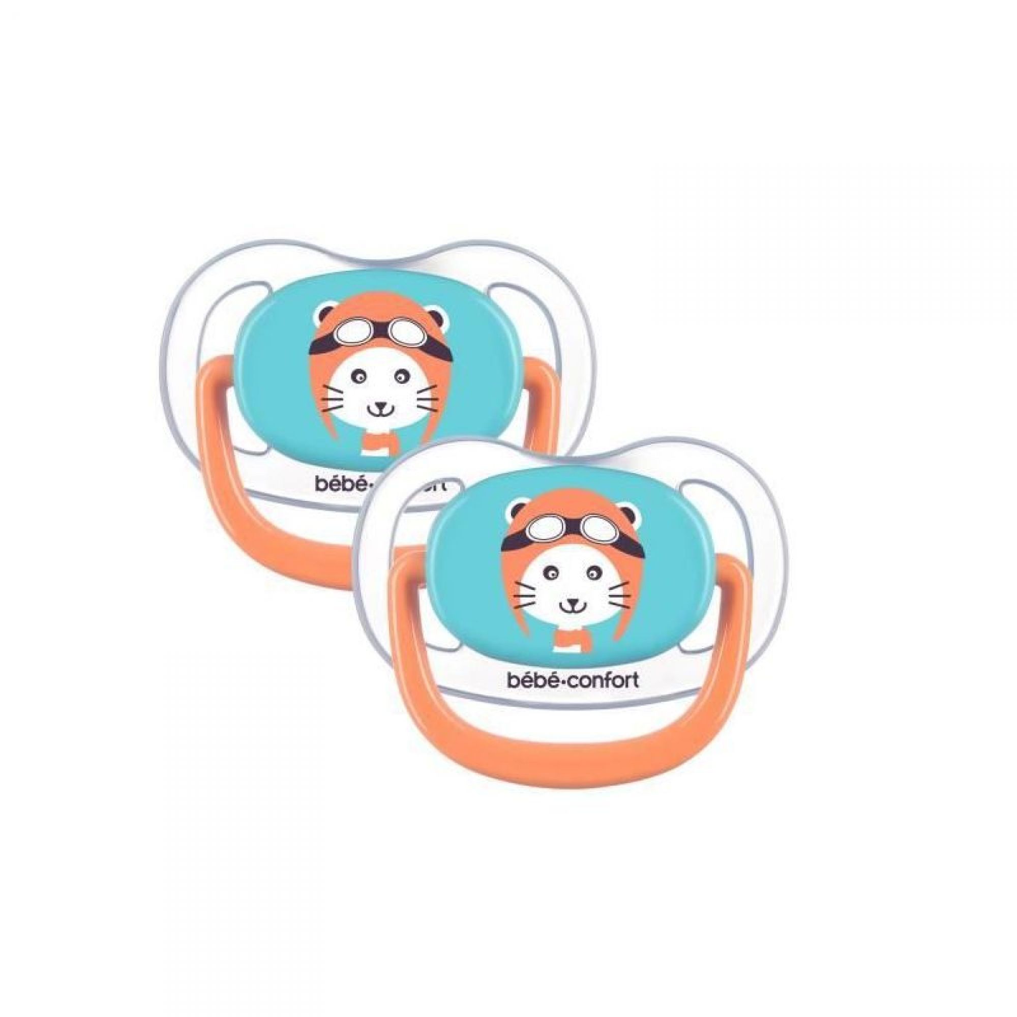 Bebe Confort Lot De 2 Sucettes Physiologiques Air Confort 0 6 Mois The Traveller Bleu Et Orange Made In Bebe