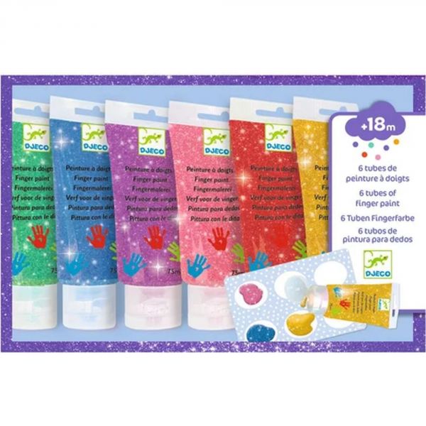 6 tubes de peinture à doigts Paillettes