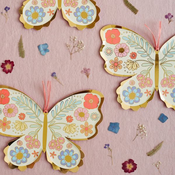 Lot de 8 assiettes Papillons avec dorure