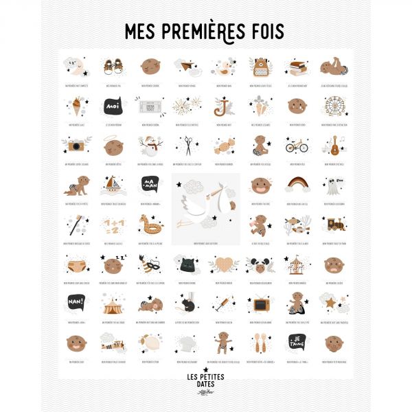 Coffret affiche à tamponner Mes premières fois Peau foncée + porte affiche en bois