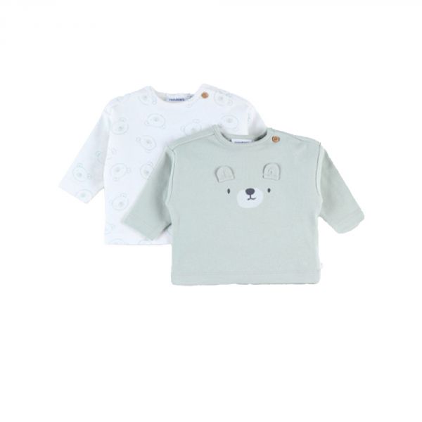 Set de 2 tee-shirts en coton Bio écru/sauge 1 mois