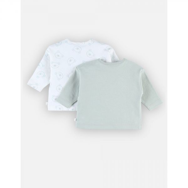 Set de 2 tee-shirts en coton Bio écru/sauge 1 mois