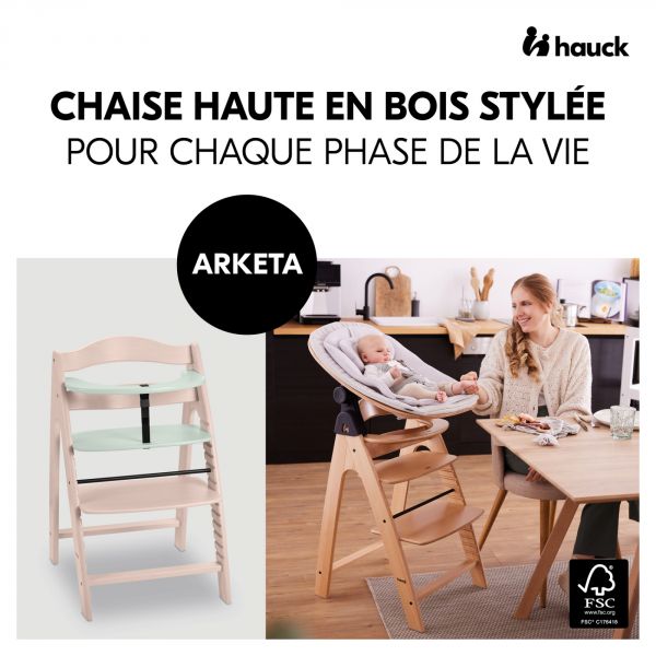 Chaise haute bébé Arketa bois Beech Whitewashed Mint