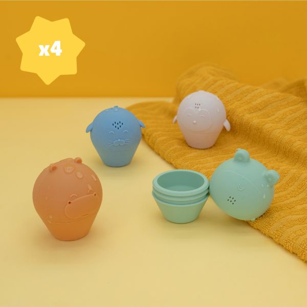 Lot de 4 jouets de bain Aspergeurs ouverts en silicone