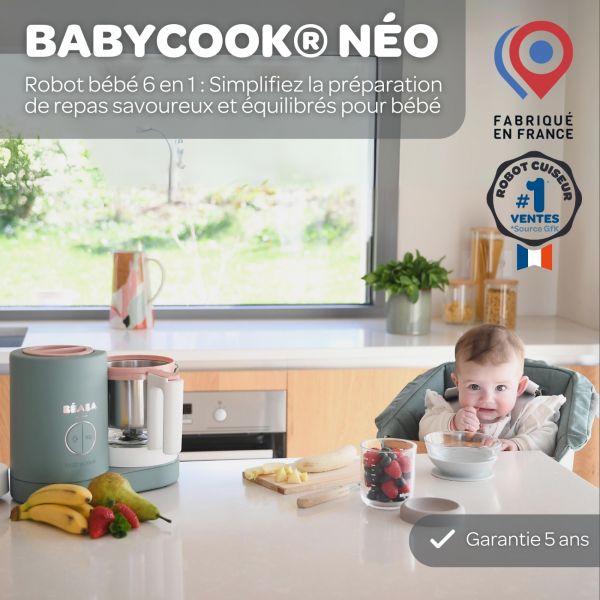 Robot Babycook Néo eucalyptus avec 2 portions verre et 2 cuillères