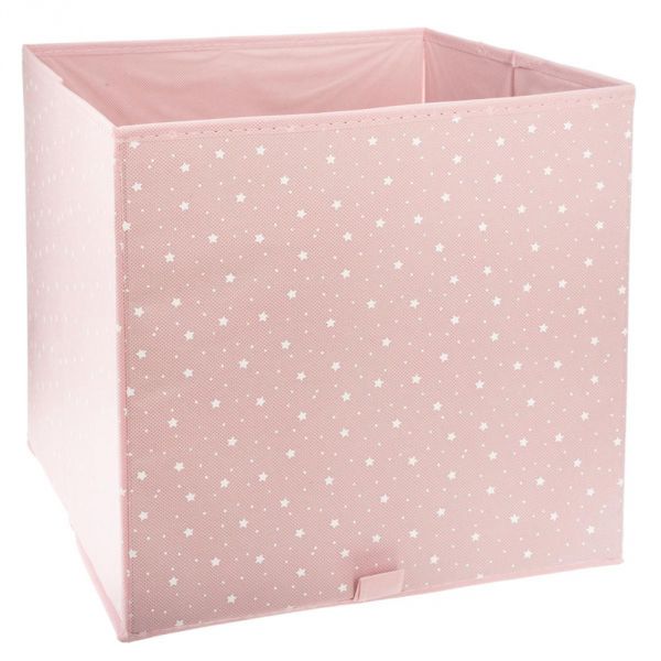 Cube de rangement 29x29 cm Rose étoiles blanches