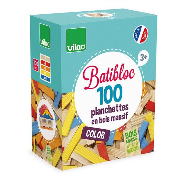 Jeu de construction en bois 100 planchettes Batibloc - Color