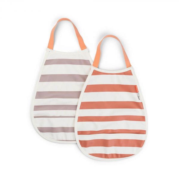 Lot de 2 bavoirs avec élastique Stripes Papaye / Rose