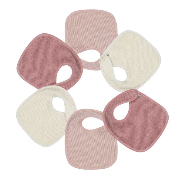 Lot de 6 bavoirs naissance Nid d'abeille Unis rose