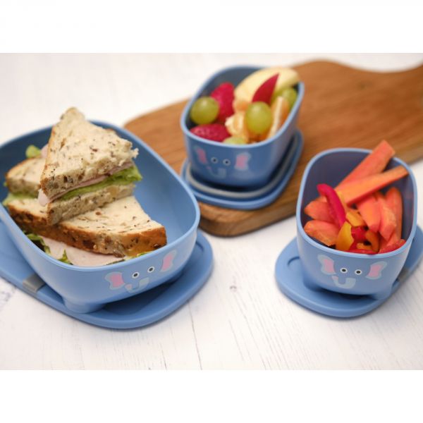 Lot de 3 lunch box empilables Bentomal Bleu Éléphant