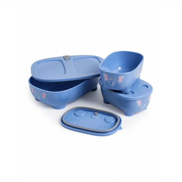 Lot de 3 lunch box empilables Bentomal Bleu Éléphant