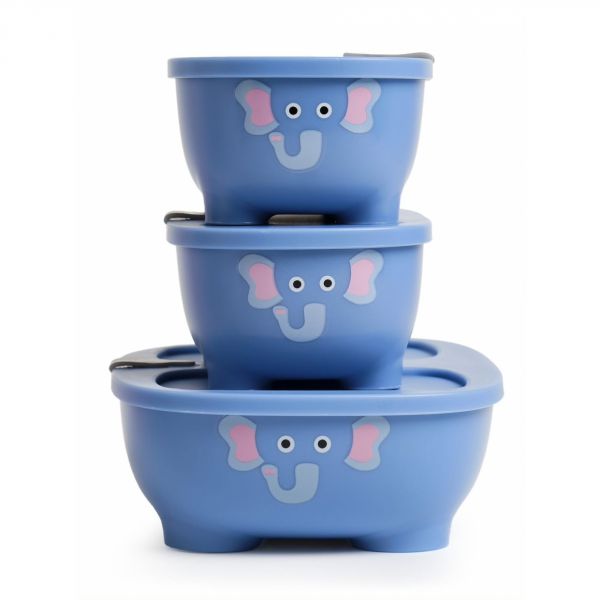 Lot de 3 lunch box empilables Bentomal Bleu Éléphant