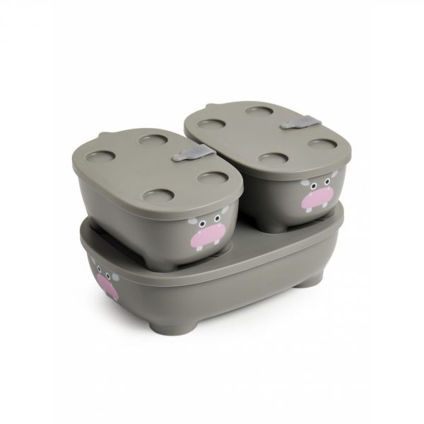 Lot de 3 lunch box empilables Bentomal Gris Hippopotame