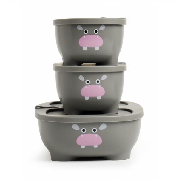 Lot de 3 lunch box empilables Bentomal Gris Hippopotame