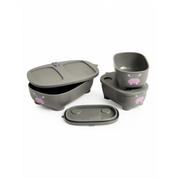 Lot de 3 lunch box empilables Bentomal Gris Hippopotame