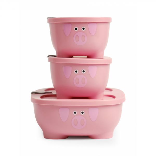 Lot de 3 lunch box empilables Bentomal Rose Cochon