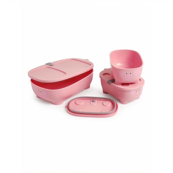 Lot de 3 lunch box empilables Bentomal Rose Cochon