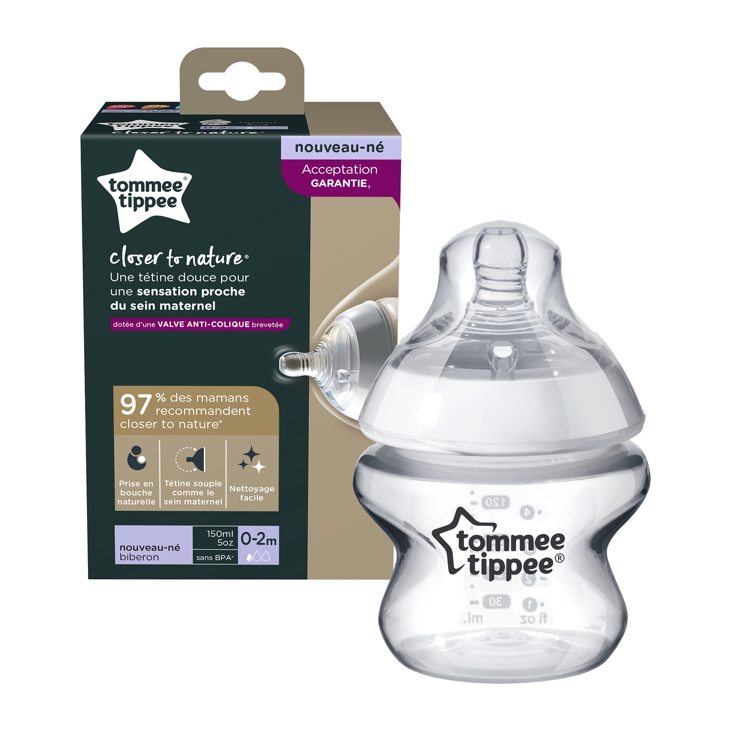 Tommee Tippee Biberon Closer To Nature 150ml Debit Extra Lent Made In Bebe