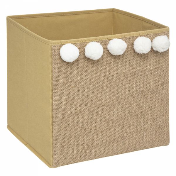 Cube de rangement 29x29 cm Pompons blancs