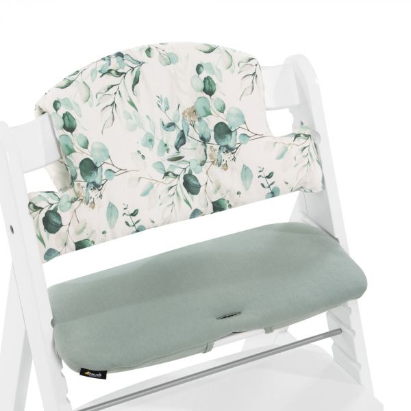 Chaise haute bébé Arketa bois Blackwashed + Coussin Select Jersey Leaves Mint