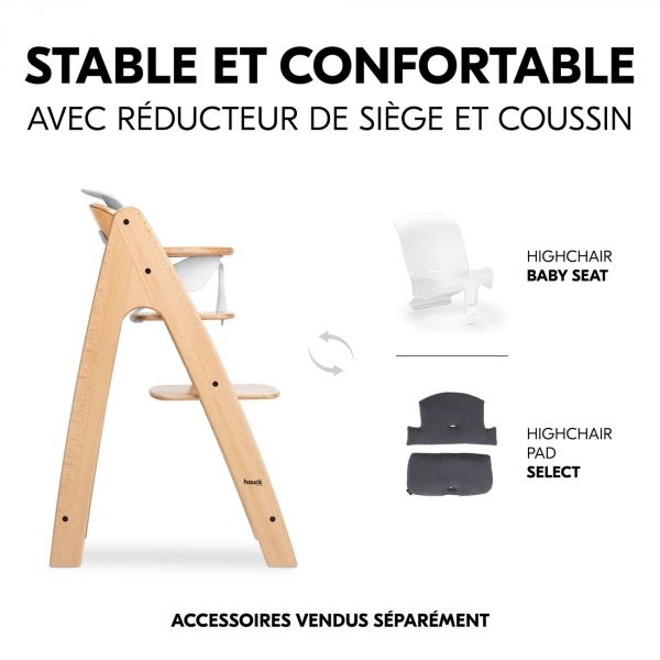 Chaise haute bébé Arketa bois naturel Beech +coussin select beige