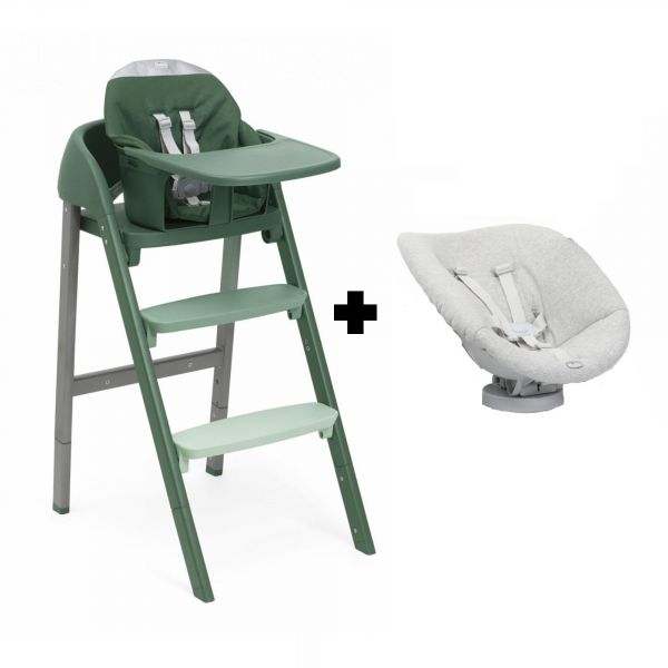 Chaise haute Crescendo Up 2 en 1 imperial green Re_Lux avec siège de naissance