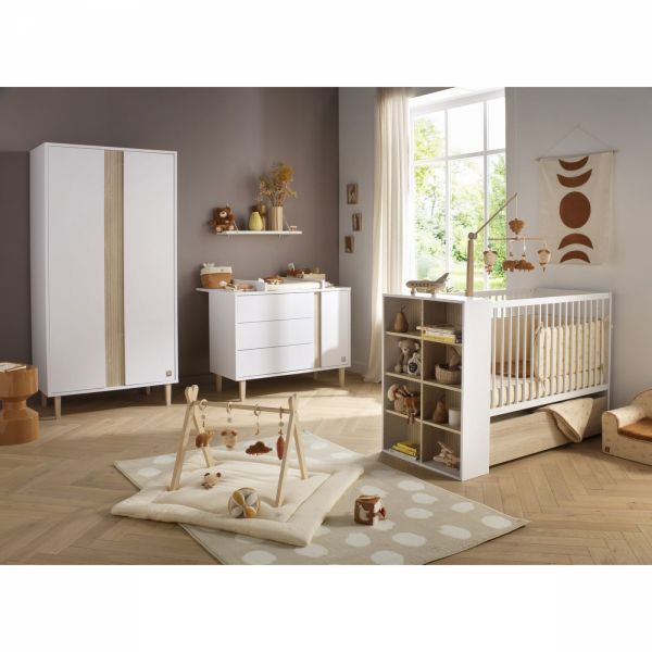 Chambre bébé trio  lit 60x120cm transformable + commode 3 tiroirs 1 porte + armoire Paloma