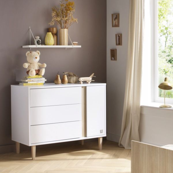 Chambre bébé trio  lit 60x120cm transformable + commode 3 tiroirs 1 porte + armoire Paloma