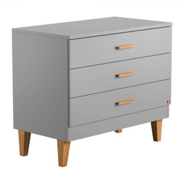 Chambre duo lit 60x120 + commode gris clair et bois - Collection Lounge