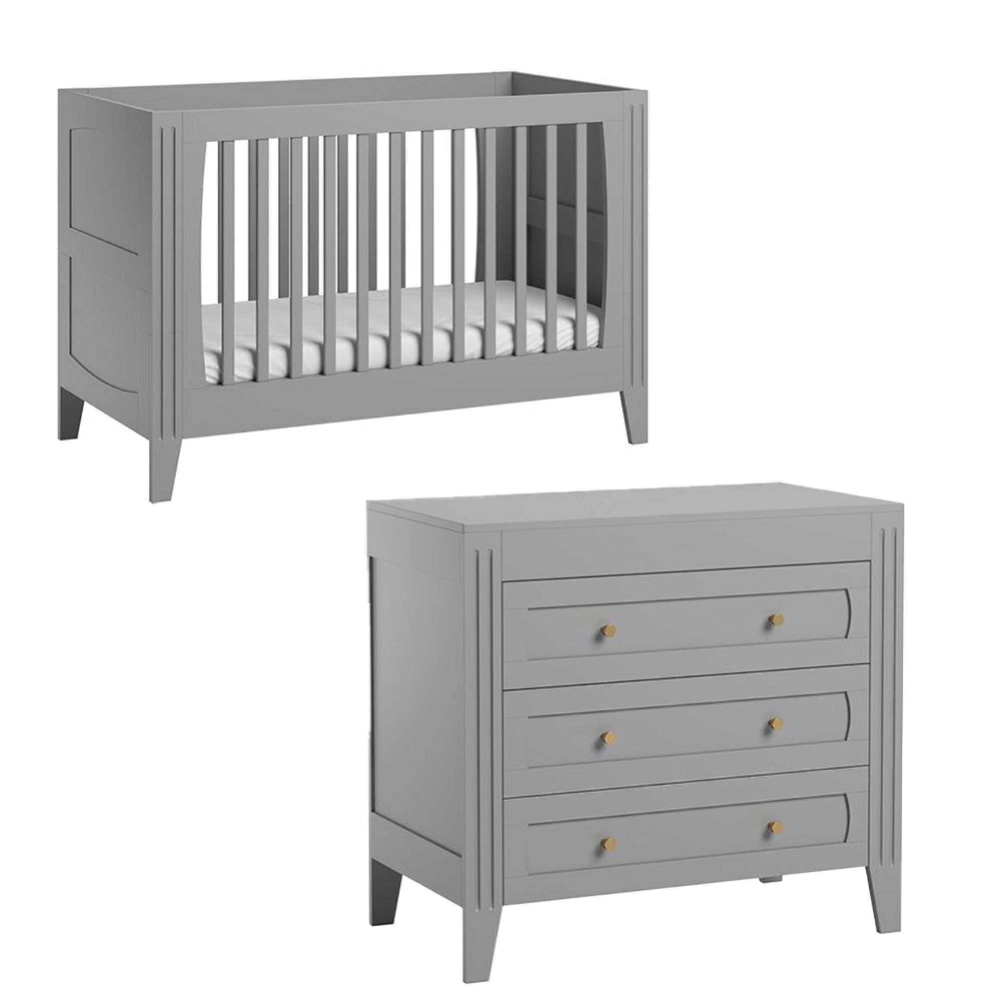 Chambre duo lit 70x140 + commode gris clair - Collection Milenne by Vox -  Made in Bébé