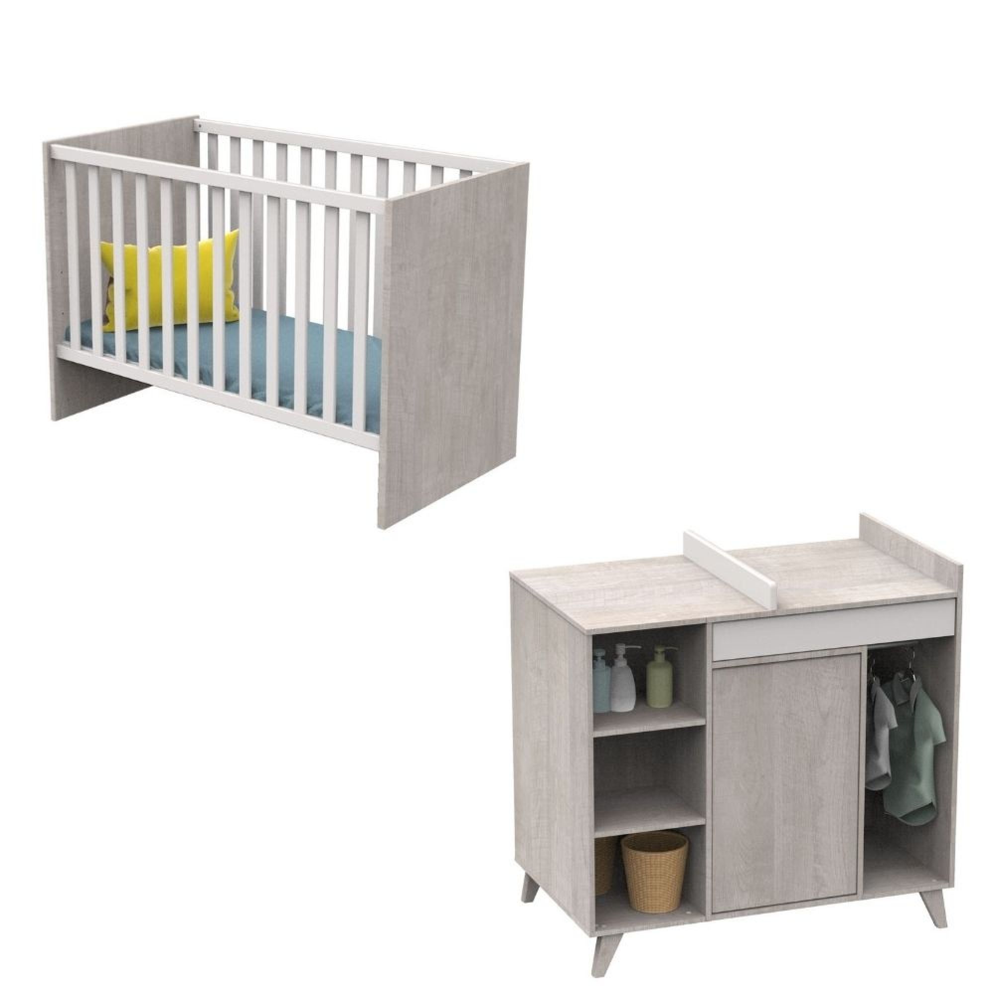 Sauthon Meubles Chambre Duo Lit 60x1 Cm Commode Nova Gris Loft Made In Bebe