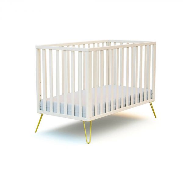 Chambre duo lit bébé only de Jurababy blanc perle et jaune 60x120 + table a langer