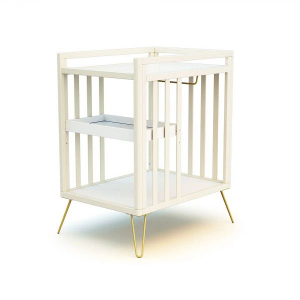 Chambre duo lit bébé only de Jurababy blanc perle et jaune 60x120 + table a langer