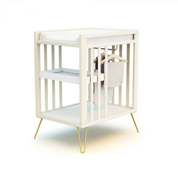 Chambre duo lit bébé only de Jurababy blanc perle et jaune 60x120 + table a langer