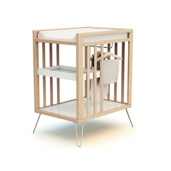 Chambre duo lit bébé only de Jurababy 60x120 hêtre et acier + table a langer