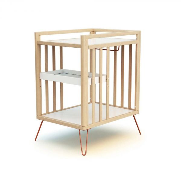 Chambre duo lit bébé only de Jurababy 60x120 hêtre et tarracotta + table a langer